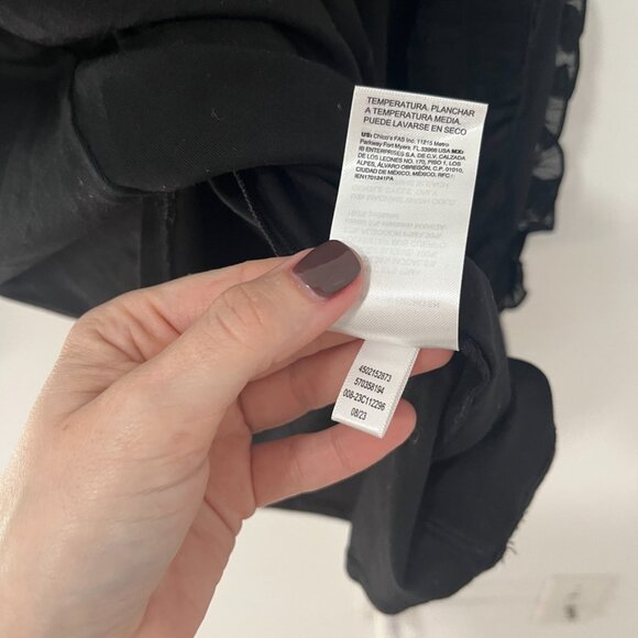 NEW Chico's Black Chiffon Ruffle Long Sleeve Top Size 3 - Picture 6 of 7